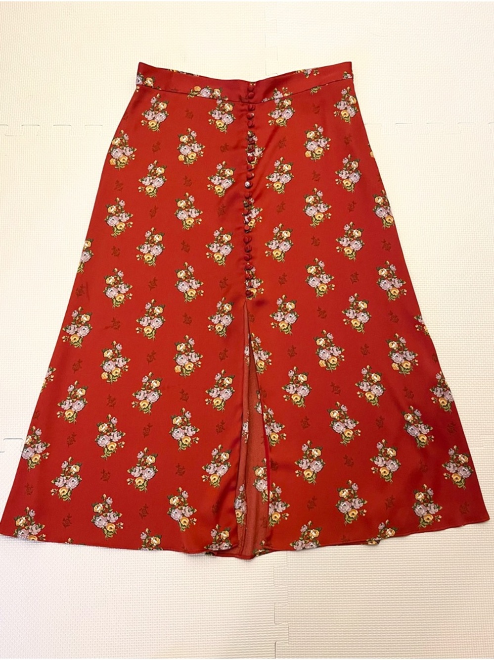 Zara Floral Midi Skirt Button Front Slit A-Line Size XL - Picture 3 of 12